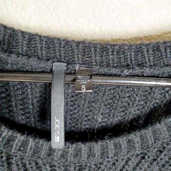 Joe's Black Merino Wool Blend Cable Knit Crew Neck Pullover Small - Picture 2 of 8